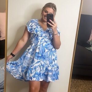 Floral Blue and White Dress